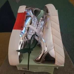 OFF-WHITEMen's Low Vulcanized Mirror Leather Low-Top Sneakers sz 9